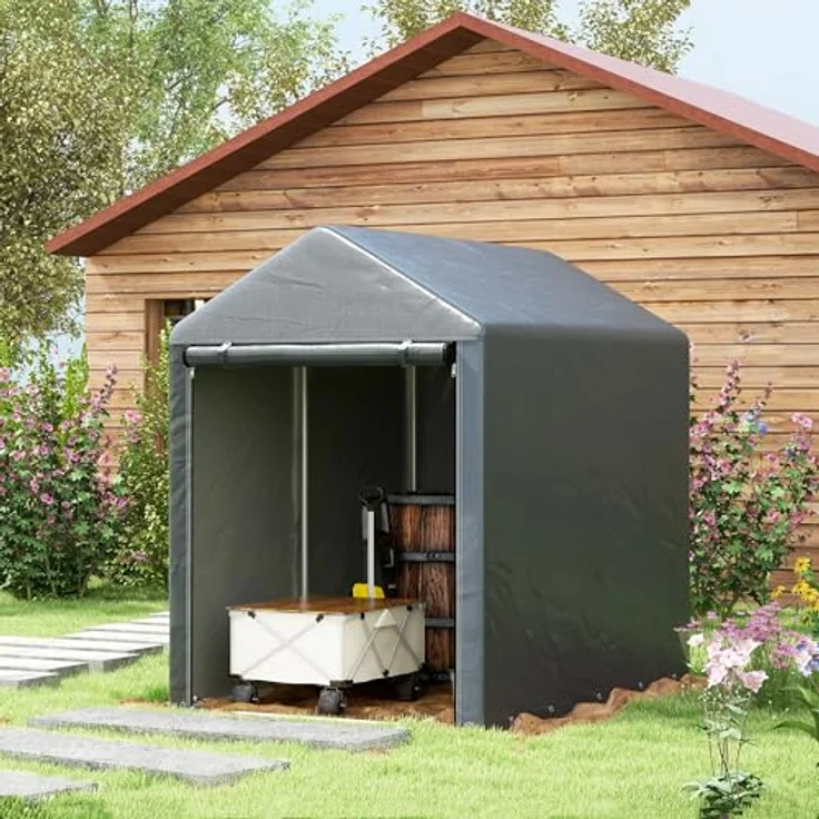 Outsunny Garagenzelt, Lagerzelt mit UV-Schutz, Große Reißverschlusstür, Wasserdicht, Stahl, Dunkelgrau – Bild 2