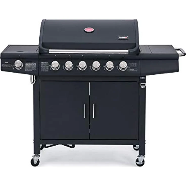 TAINO RED 6+1 Gasgrill mit Drehspieß 6-Brenner Grillwagen Piezo-Zündung - emaillierte Brennkammer, Aluminium-isolierter doppelwandiger Deckel - Rot – Bild 2