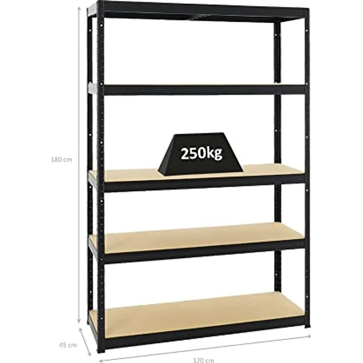 PROREGAL Schwerlastregal Big Elephant Schwarz 180x120x45cm Fachlast 250kg Kellerregal, Steckregal, Garagenregal, Lagerregal – Bild 2