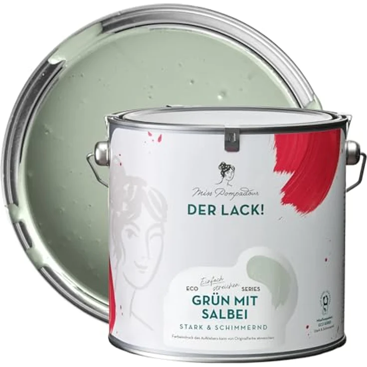 MissPompadour Holzfarbe Grün mit Salbei, 2,5L seidenmatte Möbelfarbe für Innen & Außen, witterungsbeständig, hohe Deckkraft, wasserbasiert – Bild 1