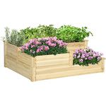Outsunny Hochbeet, 3-stufige Pflanzenbeet, Blumenkasten, Kräuterbeet, Pflanzentreppe, Blumentreppe für Balkon, Garten, Tannenholz, Natur, 108 x 88 x 36 cm
