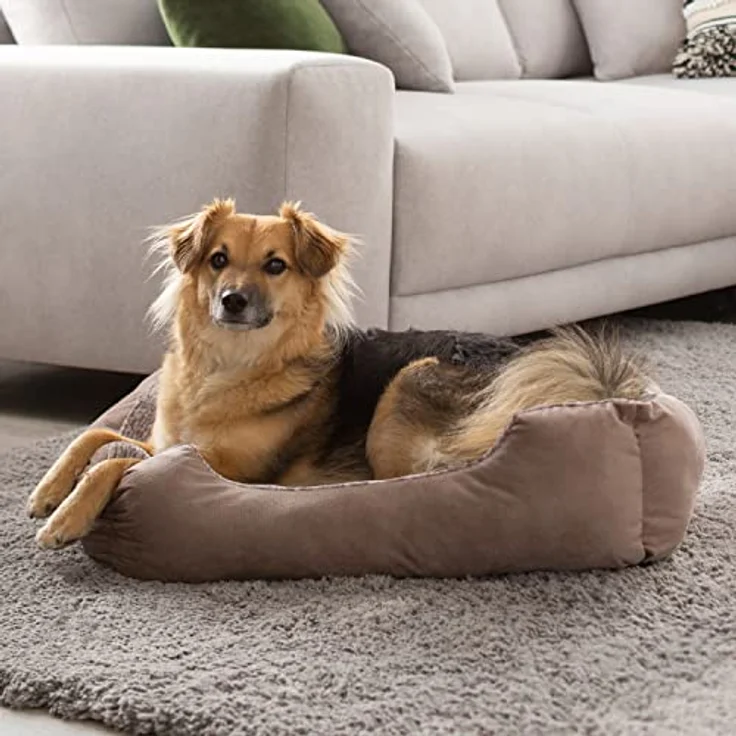PETSTUFF Hundebett Kissen herausnehmbar waschbar, braun, M, weiche Füllung und rutschfeste Unterseite – Bild 2
