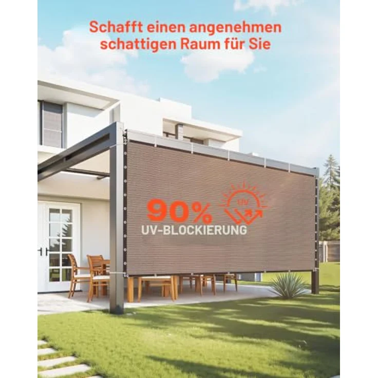 VEVOR Sonnenschutztuch 90% Sichtschutz mit Edelstahlösen, 305 x 366 cm, 140 g/m² HDPE-Material, braun für Terrasse und Garten – Bild 2