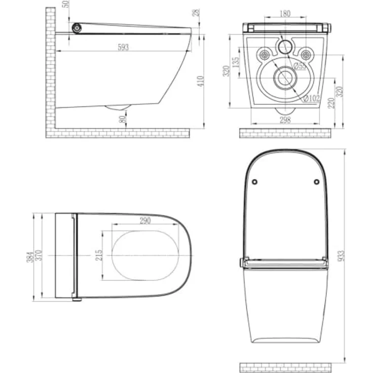 Bernstein Dusch-WC PRO+ 1104, Eckig, spülrandlos, mit LED-Nachtlicht, 5 Stufen, 10 Jahre Garantie, Weiß – Bild 2
