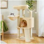 purplerain Kratzbaum Mehrstöckiger Katzenturm für Wohnungskatzen, 105cm Höhe mit geräumiger Katzenwohnung, Liegeplätzen und Kratzmöglichkeiten