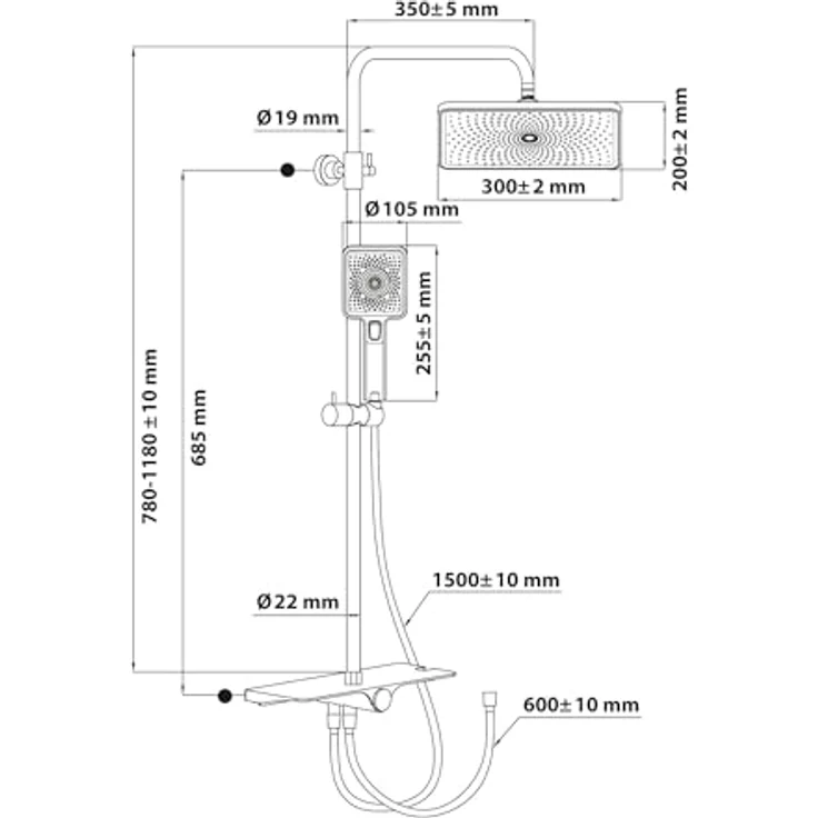 SCHÖNER WOHNEN-Kollektion Duschsystem VERINA mit Ablage, Höhe 118 cm, Chrom, Regendusche, wassersparend – Bild 2