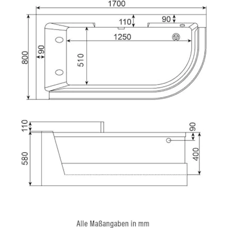HOME DELUXE Badewanne Whirlpool CARICA, 170 x 80 cm, mit 4 verstellbaren Whirlpooldüsen und LED-Farblichttherapie, strahlend weiß – Bild 9