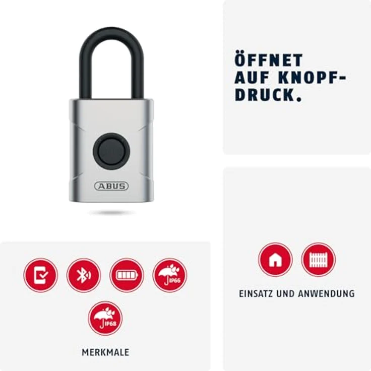ABUS smartes Vorhängeschloss EVEROX One - schlüsselloses Öffnen auf Knopfdruck - wetterfestes Smart Lock für Schuppen, Gartentor, Spind, Werkzeugkiste u.a. - automatische Verriegelung - 50 mm breit – Bild 2