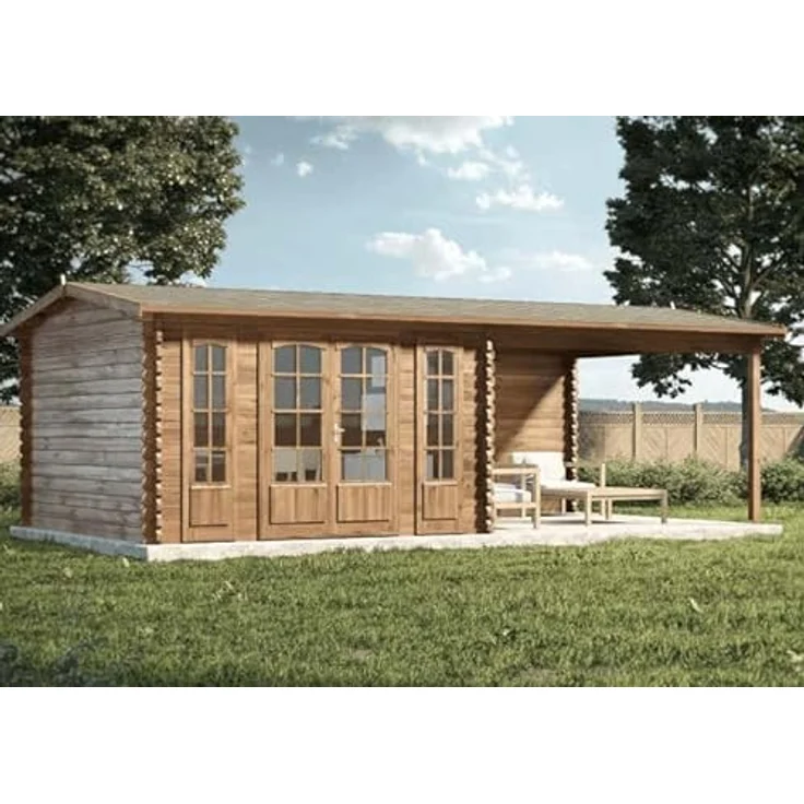 Alpholz Gartenhaus Freiburg-44 aus Massiv Holz, Freizeithaus, Blockhaus 44 mm Wandstärke, Garten Holzhaus mit Fussboden, Terrasse, Überdachung, Sitzecke 755 x 399 cm mit Doppeltür – Bild 2
