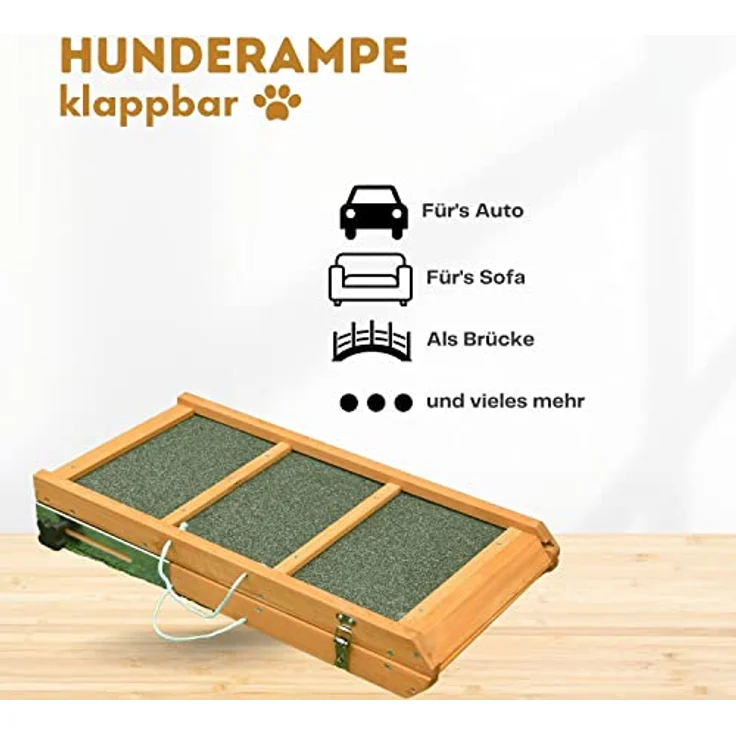 Klappbare Hunderampe, gelenkschonende Kofferraumrampe aus Holz, Auto Einstiegshilfe für Hunde, Katzen, Nager und andere Heimtiere – Bild 4