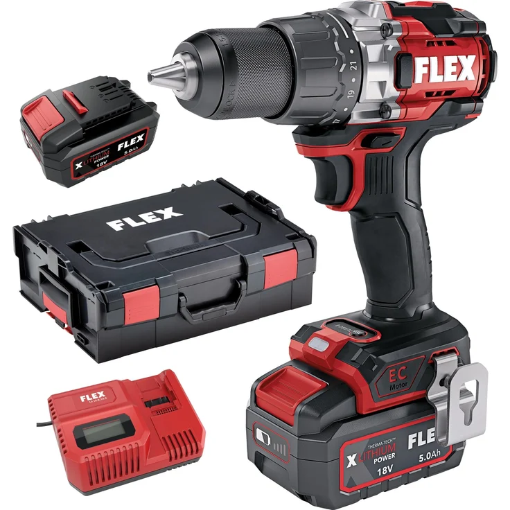 Flex Akku-Bohrschrauber DD 2G 18.0-EC, 18 V mit Turbo-Modus, 158 Nm Drehmoment, inkl. 2 Akkus 5,0 Ah und L-BOXX