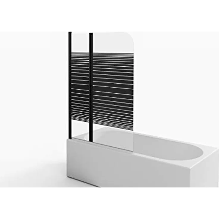 Marwell Black Lines Badewannenaufsatz 100 x 140 cm Duschwand für Badewanne 2-teilig faltbar in matt schwarz - Duschabtrennung aus 4 mm starken Einscheibensicherheitsglas