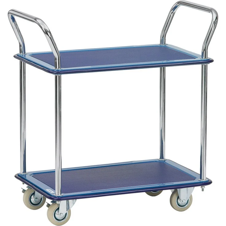 FETRA Transportwagen 3112, 2-stufiger Transportwagen mit 120 kg Tragfähigkeit, brillantblau, Stahlblechplattform mit Antirutschbelag, glanzverzinkte Schiebegriffe, 74x48cm – Bild 1