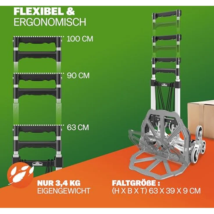 Gardebruk Aluminium Treppenkarre klappbar, 80 kg Tragkraft, inkl. Handschuhe und Expanderseile – Bild 4