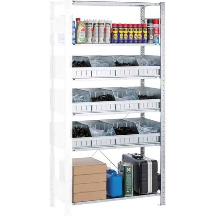 Schulte Lagertechnik Kellerregal MULTIplus150, Anbauregal für Schüttgutmaterial, 6 Fachböden, verzinkt, 2000 x 1000 x 400 mm