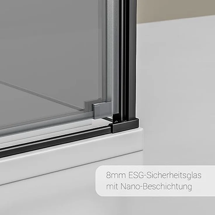 NEXTREND Eckdusche NT416, Drehtür in Schwarz matt, 8 mm Nano Graues Glas, Breite wählbar, Türelement 90 cm, Glas feststehend 90 cm – Bild 4