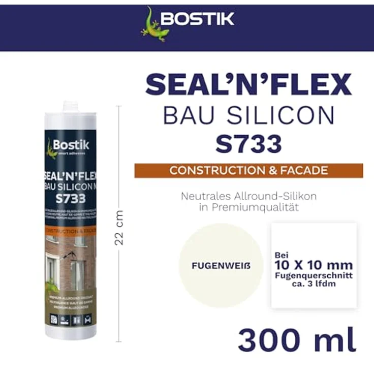 BOSTIK S733 Seal´n´Flex Bau Silikon, hochleistungsfähiges Dichtungssilikon für Fugenabdichtungen, 300ml, Fugenweiss – Bild 2