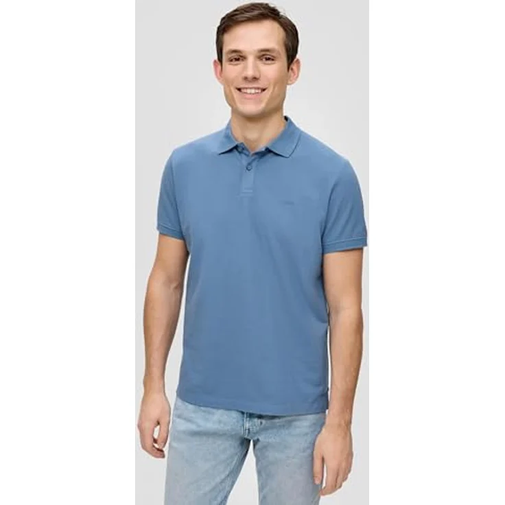 s.Oliver Poloshirt mit Logostickerei, Jerseystoff aus Baumwolle, hüftlang - blau – Bild 6