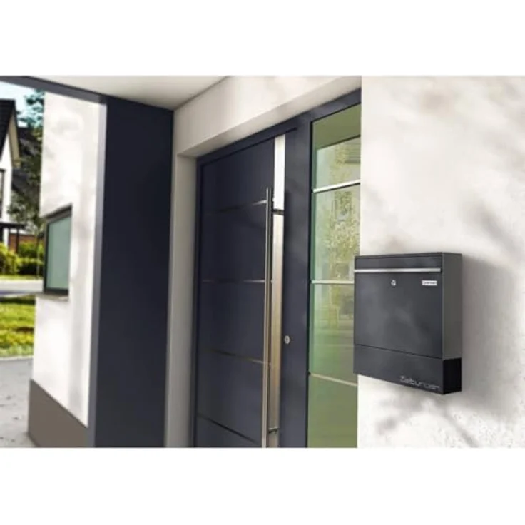 Metzler XXL Briefkasten mit Zeitungsfach in Anthrazit RAL 7016 aus massivem Stahl mit austauschbarem Namensschild, Wandmontage, Wandbriefkasten, Postkasten, 390 x 343 x 116 mm - BK212, Metzler - Wandbriefkasten aus Stahl in Anthrazit mit Zeitungsfach – Bild 5