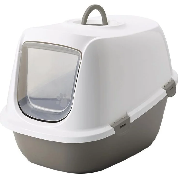 Savic Katzentoilette Leo, geschlossene Katzentoilette für große Katzen, warmgrau, 64 x 46 x 45 cm mit Aktivkohle-Filter und integriertem Griff