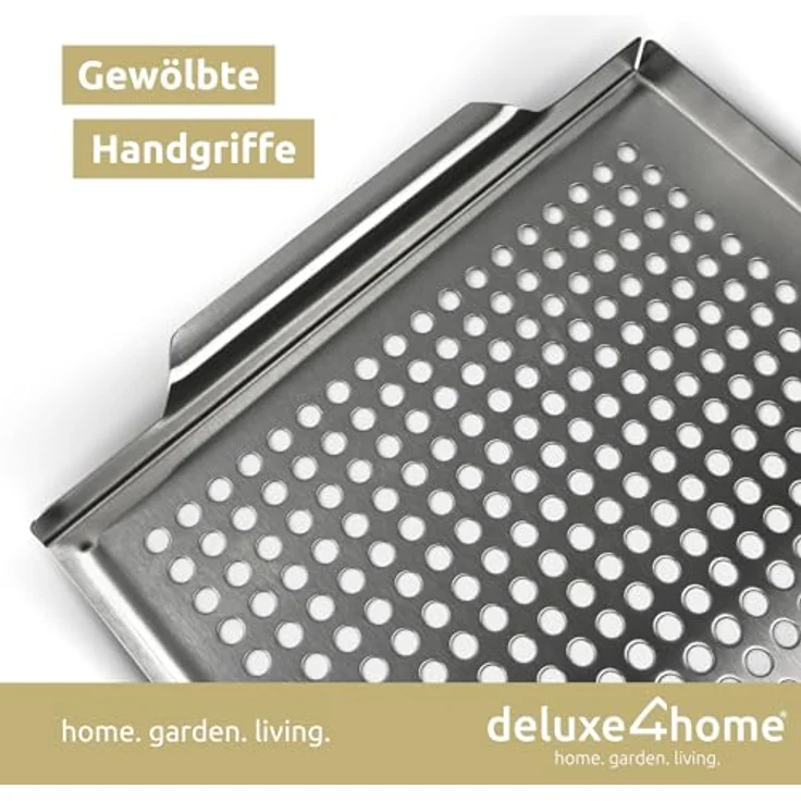deluxe4home Grillplatte Grillschale Grillblech Edelstahl 40 x 30 cm I Für Grillgemüse & Fisch, Rostbeständig & Spülmaschinenfest - Preisvergleich – Bild 4