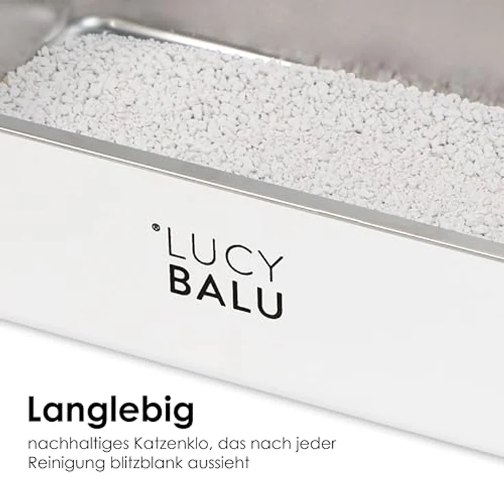 LucyBalu® Edelstahl Katzenklo geruchsfrei | große Katzentoilette aus Edelstahl | offenes Katzenklo für den Einstieg von Oben | hop-in Katzen Klo ohne Deckel | Katzen WC | Edelstahl Wanne | Weiß – Bild 2