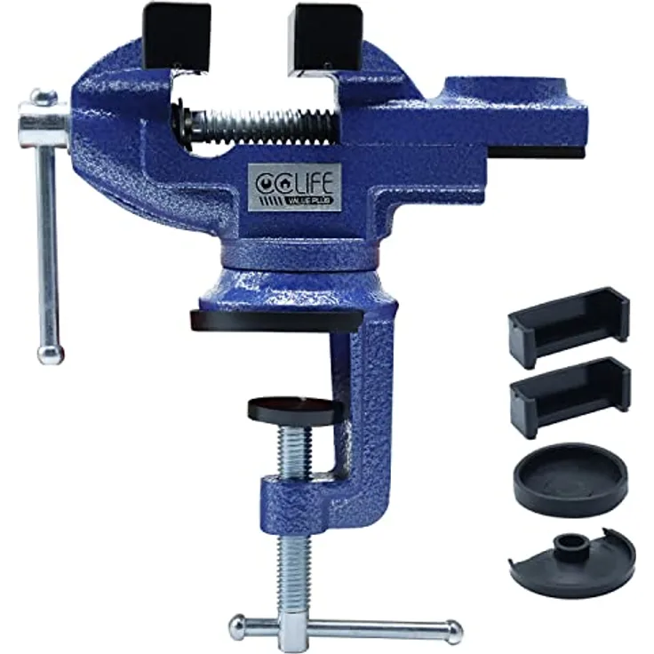 CCLIFE Drehbarer Werkbankschraubstock, Parallelschraubstock 50/70mm, blau, Eisen