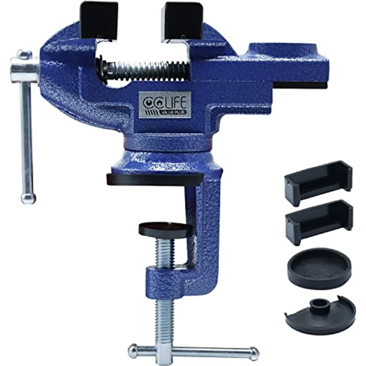 CCLIFE Drehbarer Werkbankschraubstock, Parallelschraubstock 50/70mm, blau, Eisen – Bild 1