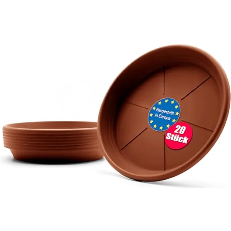 BigDean 20 Stück Blumentopf Untersetzer Ø 16,5 cm in Terracotta - Robuster Kunststoff, Made in Europe