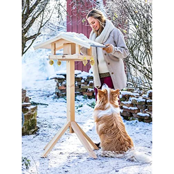Dehner Natura Wildvogel-Futterhaus Karwendel, mit 4 Knödel-Haken und Futterschublade, 27.7 x 71.4 x 52 cm, Fichtenholz Natur/Blech - Preisvergleich – Bild 3