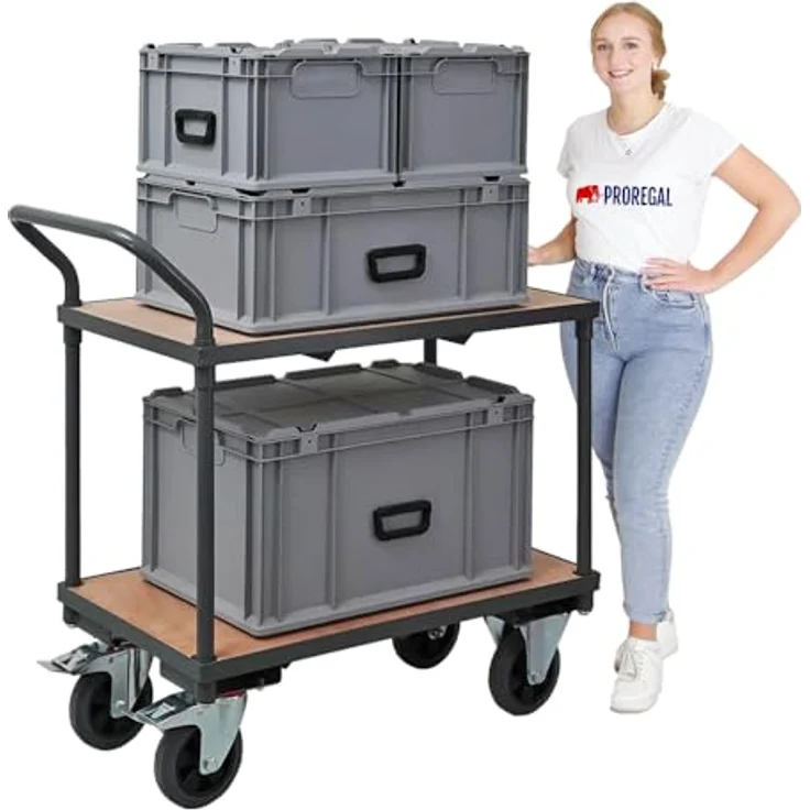 PROREGAL® Tischwagen Profi mit 2 Etagen, Traglast 400kg, pulverbeschichteter Stahl, grau – Bild 5