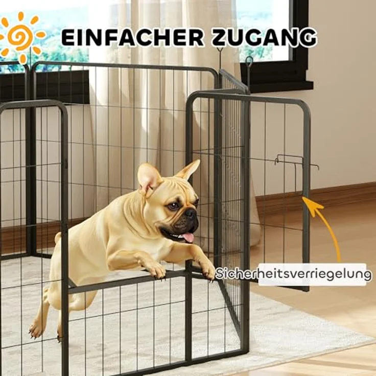 PawHut Welpenlaufstall 6-TLG, flexibles faltbares Freilaufgehege, 80 cm hoch mit Tür, geeignet für Hunde und Katzen, für drinnen und draußen – Bild 4