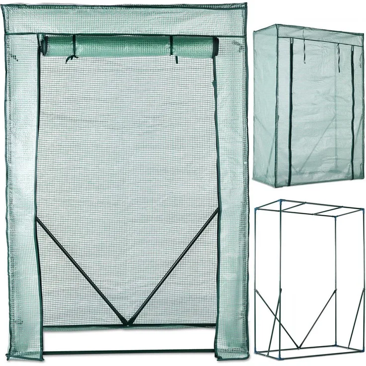 TOM Foliengewächshaus, Tomaten Treibhaus 100 x 50 x 150 cm, robuste 140g/m² Gitterschutzfolie, aufrollbare Frontöffnung, stabiler Stahlrahmen