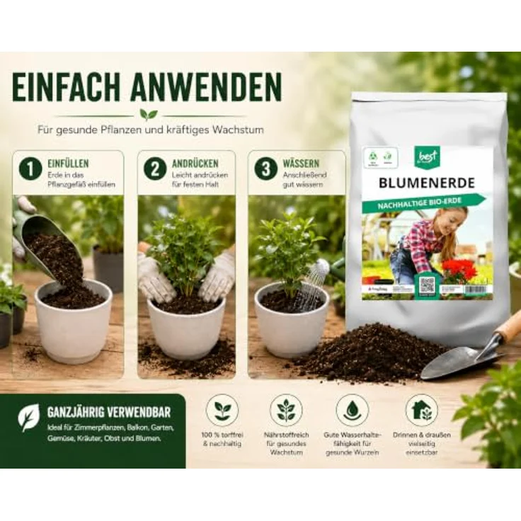 Best for Home Bio-Erde, Bio-Blumenerde torffrei für Zimmer- & Balkonpflanzen, nährstoffreiche Mischung, 20L oder 50L – Bild 7