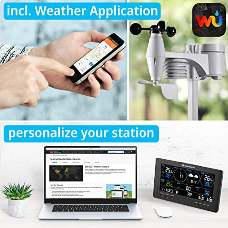 Bresser 7002586 Wetterstation Funk mit Aussensensor ClearView Wettercenter mit WLAN und 7-in-1 Profi-Sensor für Wind, Luftfeuchtigkeit, Temperatur, Niederschlag, UV-Level und Lichtintensität, Schwarz - Preisvergleich – Bild 5