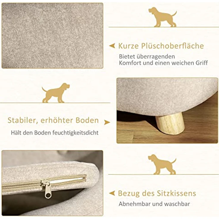 PawHut Haustiersofa Hundematte Hundebett Hundesofa Hundecouch Katzen Sofa mit Kissen Rückentasche Plüsch Schaumstoff Kiefernholz Cremeweiß 70 x 47 x 30 cm - Preisvergleich – Bild 5