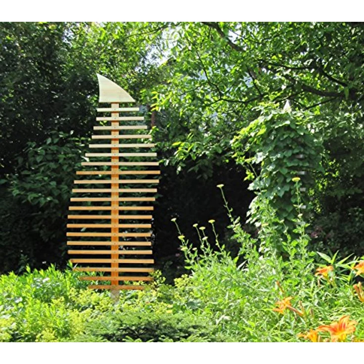 dobar Rankhilfe "Fraxinus-Blatt", großes Design-Rankgerüst aus naturfarbenem Kiefernholz, 76x6,5x186 cm, Metall-Erdspieß 7x7x75 cm – Bild 2