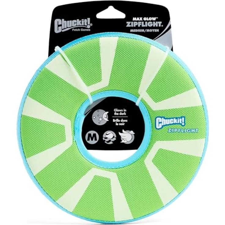 Chuckit! CH32304 Zipflight Max Glow, schwimmfähige Frisbee für Hunde, 21 cm Durchmesser, leuchtet im Dunkeln – Bild 1