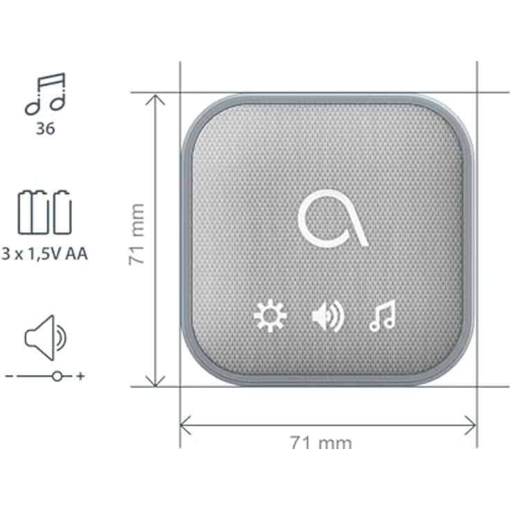 Avidsen Sona-T, Smart Home Türklingel Funkgong mit Lichtblitz, grau meliertem Textilüberzug und 150 m Reichweite – Bild 6