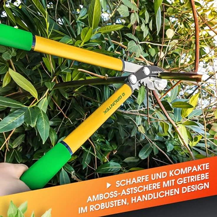 GRÜNTEK Astschere GRIZZLY 470 mm Scharfe AMBOSS Baumschere mit Gear-Drive Schneidsystem, Getriebeastschere für 2,2 fache Kraftersparnis und saubere Schnittkanten – Bild 2
