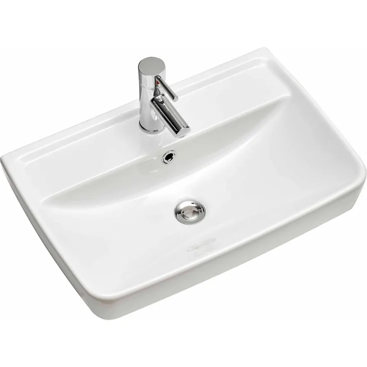 Pelipal Aufsatzwaschbecken Quickset 357, rechteckig, 60 cm, Weiß, mit integriertem Überlauf und Armaturloch
