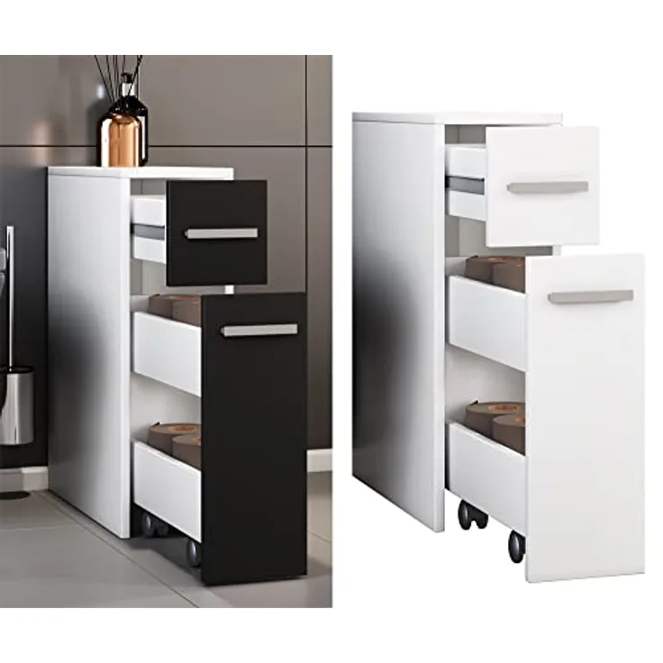 VCM Holz Badmöbel Midischrank Bad Toilette Badschrank Schublade Nischenschrank Zalo Weiß