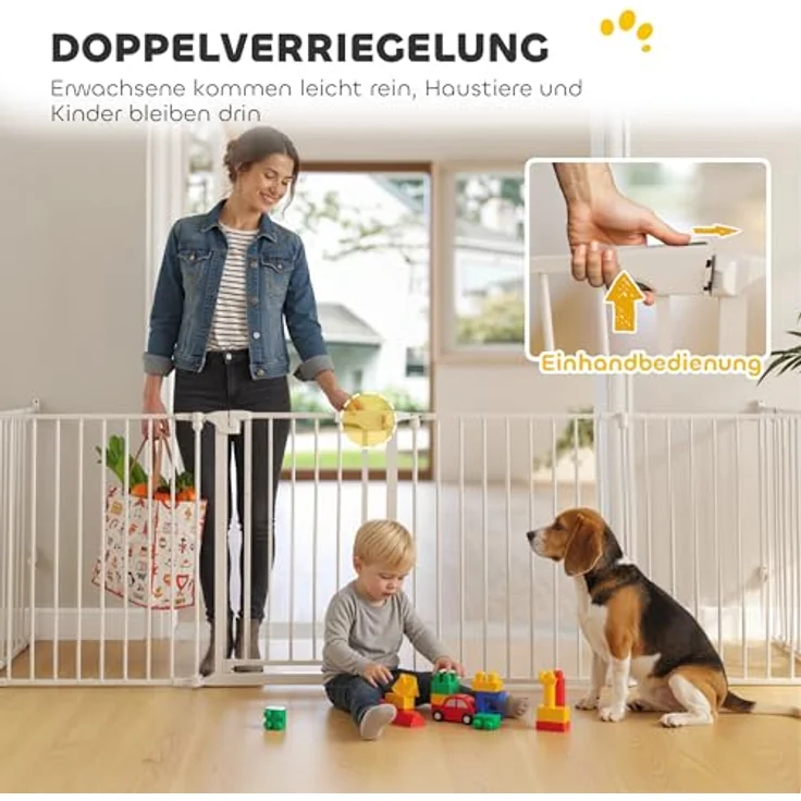 PawHut Welpenauslauf, 6-teilig Welpenlaufstall mit Tür und Doppelverriegelungssystem, faltbar, 61x75 cm, für kleine und mittelgroße Hunde, Weiß – Bild 5