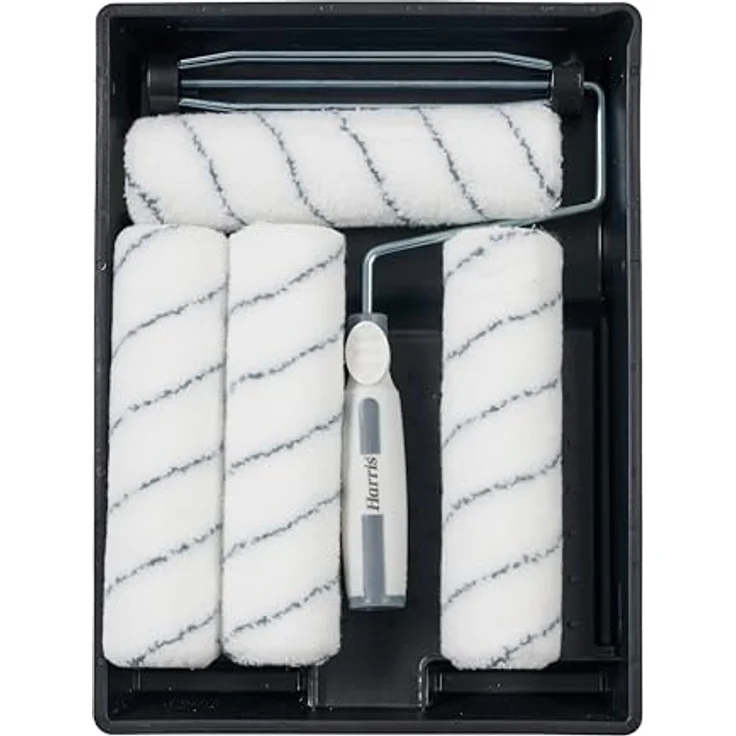 Harris Farbroller Set 23 cm, Malerrolle mit Bügel, 4 Walzen für Dispersions- & Latexfarbe, spritzarm, ideal für verputzte Wände – Bild 1