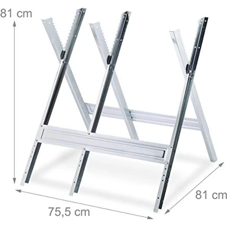 Relaxdays Sägebock aus Metall, zusammenklappbar, extra stabil, bis zu 150 kg belastbar, Silber – Bild 5