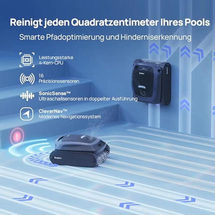Beatbot AquaSense 2 Poolroboter, Akku Poolsauger mit Oberflächen-Parkfunktion, doppelte Reinigung der Wasserlinie, für Pools bis zu 300 m², Mitternachtblau – Bild 5