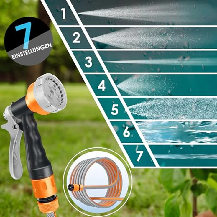 KESSER® Schlauchtrommel mit 20m Gartenschlauch, 180° schwenkbar, automatische Aufrollung, inkl. 7-Funktionen Handbrause, Wandmontage – Bild 5