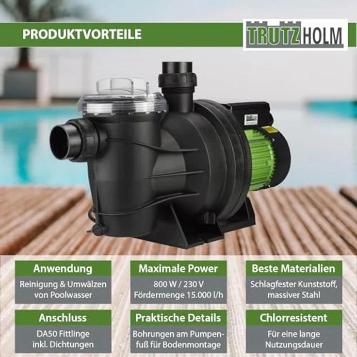 Baumarktplus TRUTZHOLM Schwimmbadpumpe Poolpumpe Swimmingpool 800W 15m³l-h – Bild 8
