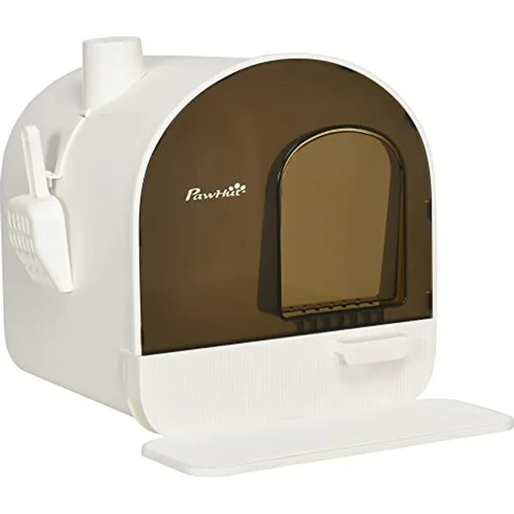 PawHut Katzentoilette Toilette mit Haube für Katzen bis 5 kg Katzenklo mit Deckel inkl. Schaufel ausziehbares Tablett Katzenstreu Matte Kunststoff Weiß 43 x 44 x 47 cm