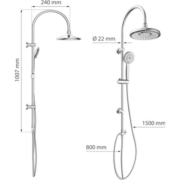 EISL Duschset SOMMERREGEN, Duschgarnitur mit Regendusche (Ø 220 mm) und Handbrause 3 Strahlarten, ideal zum Nachrüsten - Regendusche Set mit komplettem Montageset Chrom DX1005CS-A – Bild 5